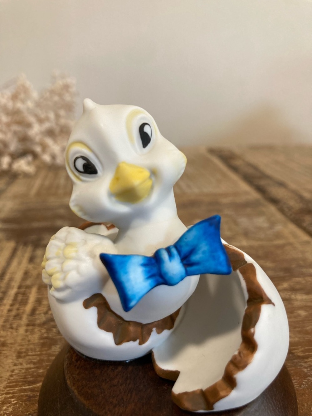 Vintage Ceramic Duckling Figure on Wood Base Lego Taiwan